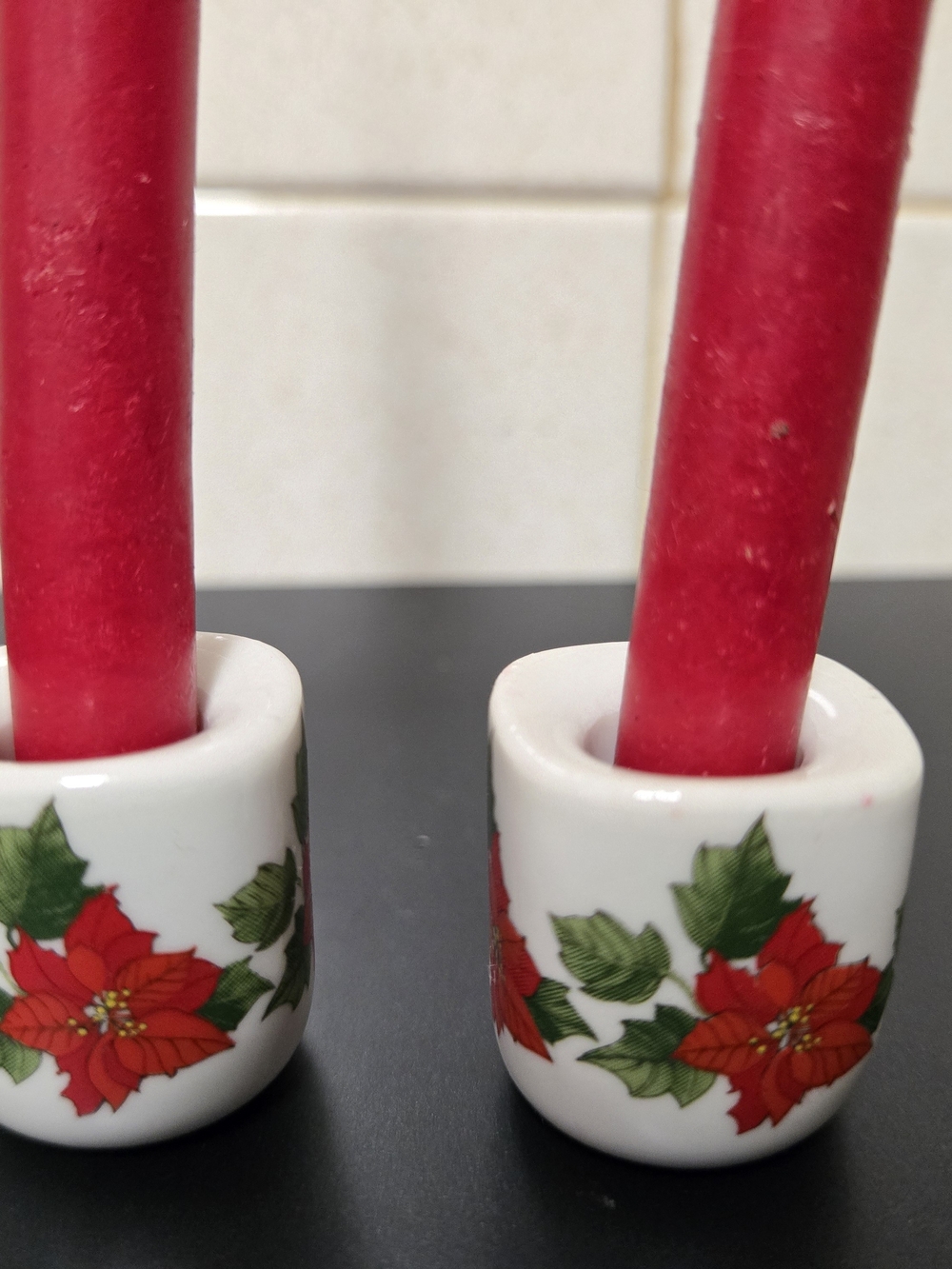 Vintage Poinsettia Porcelain Candle Holders - Funny Design West Germany